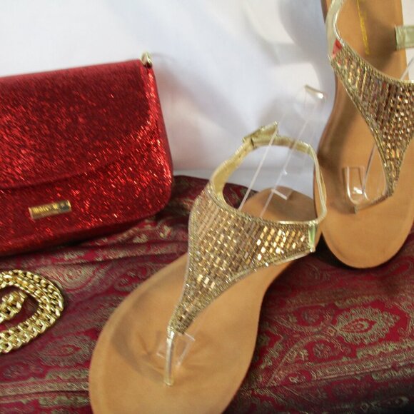 CL Laundry Gold-Tone Beaded Thong Sandals  EUC Size 40/US 9 - Picture 8 of 12